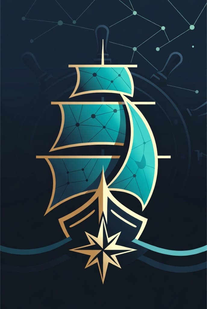 Sailing ship with compass and constellation illustration