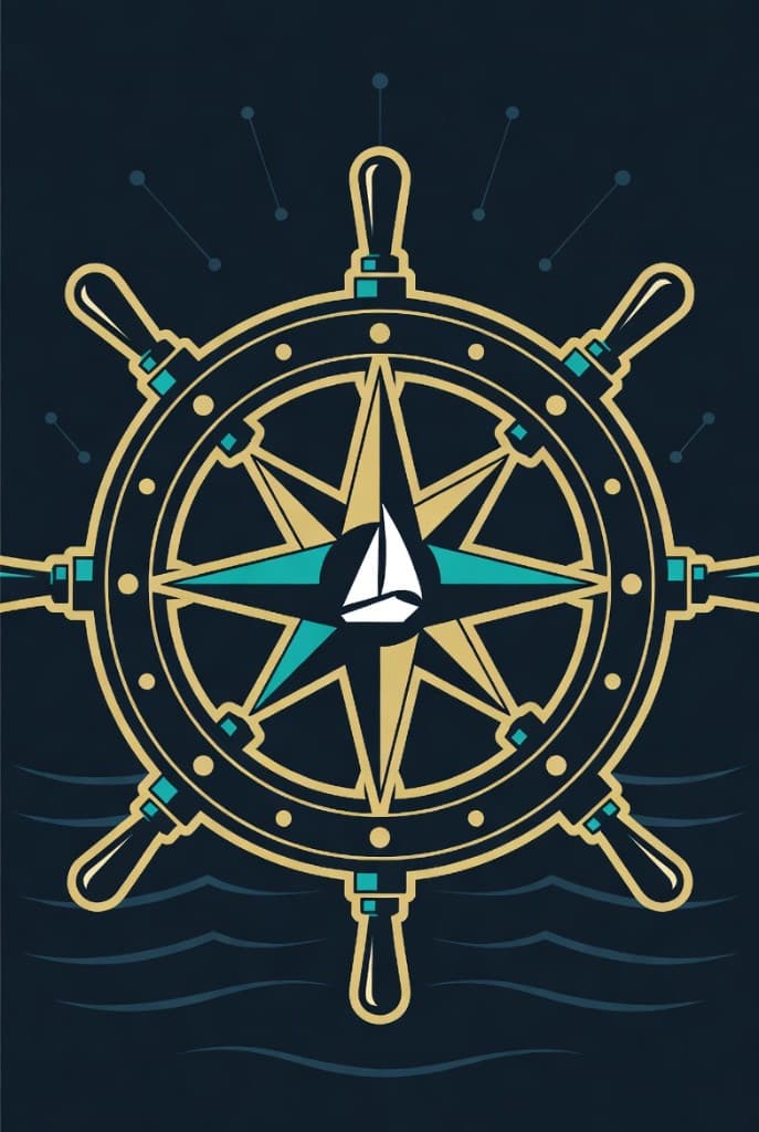 Ship's wheel and compass rose illustration
